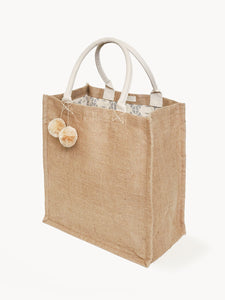 Korissa - Natural Jute Canvas Market Bag With Pompom