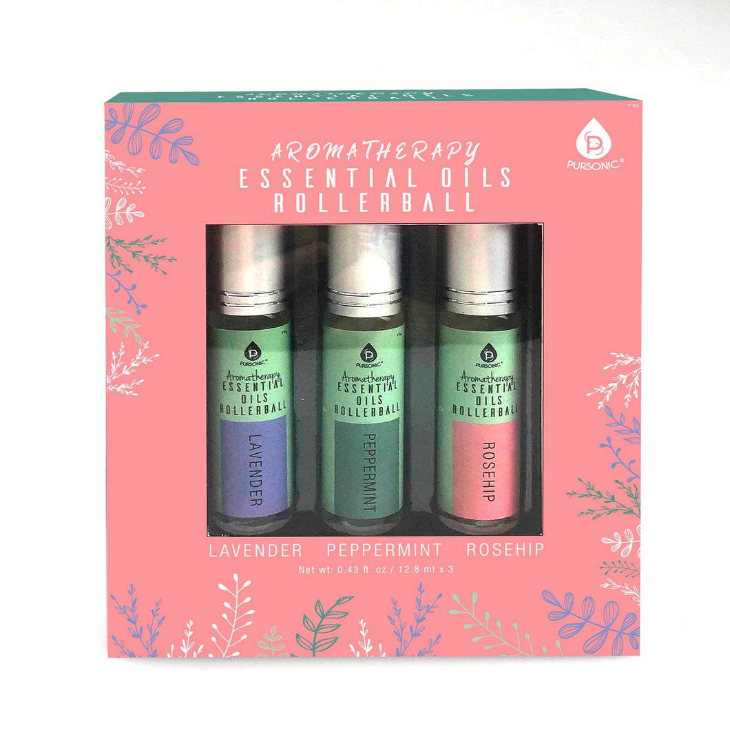 Pursonic - Aromatherapy Essential Oil Rollerballs (Lavender, Peppermint, Rosehip)