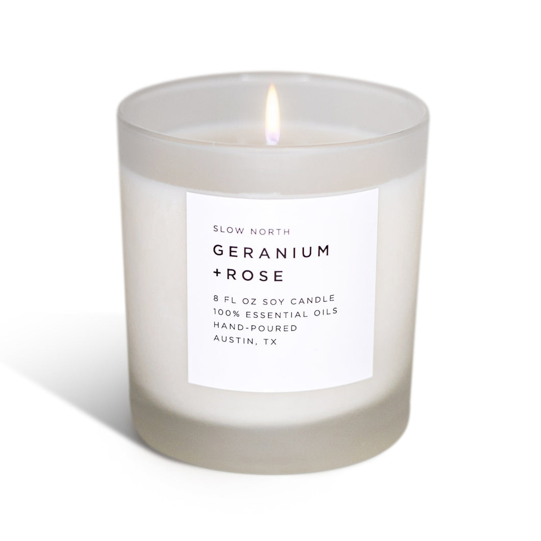 Slow North - Natural Soy Wax Candle - Geranium + Rose Scent