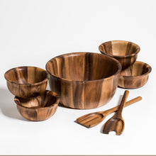 Load image into Gallery viewer, Kalmar Home - Soro Acacia Wood Salad Bowl, (2) Servers and (4) Individual Bowls Set
